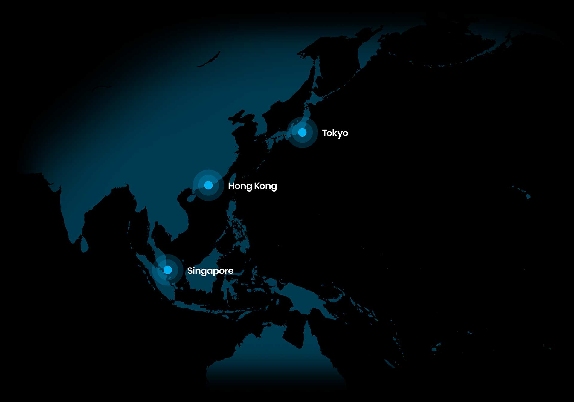 A map centered on Asia, with annotated spots in Singapore, Hong Kong and Tokyo, where new OneQode cloud regions will be located